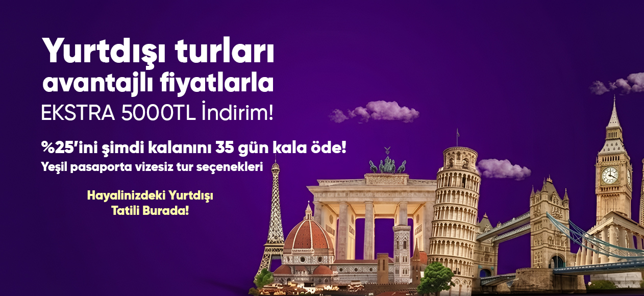 Tatilkaresi yurtdışı turları kampanyası bannerı – Avrupa ikonları ile avantajlı fiyatlar ve 5000 TL indirim fırsatı